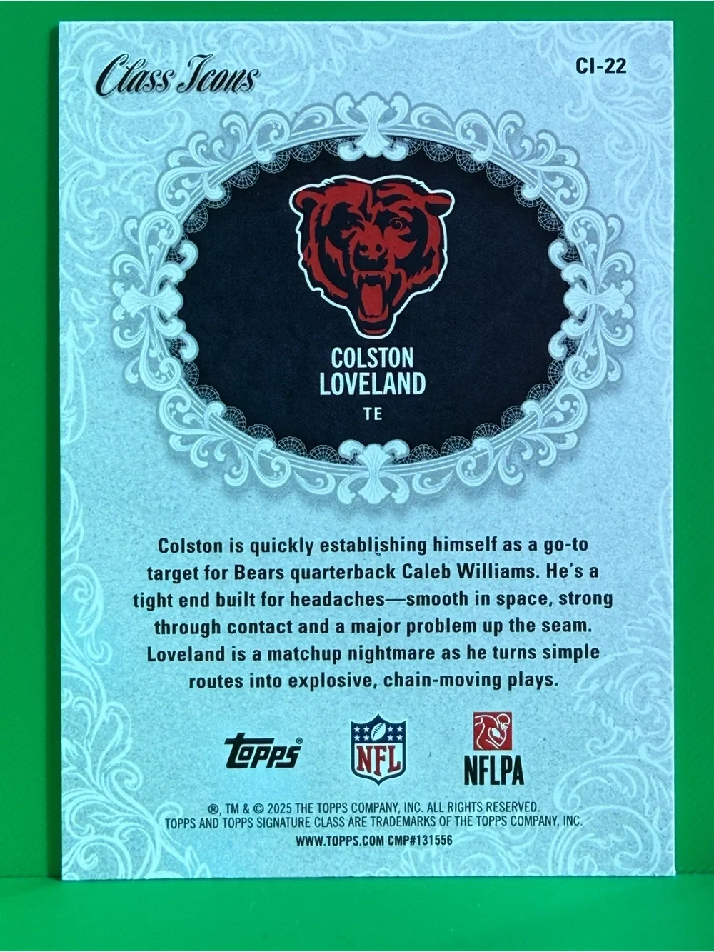 Topps Colston Loveland Blue & Orange Bears Rookie Card
